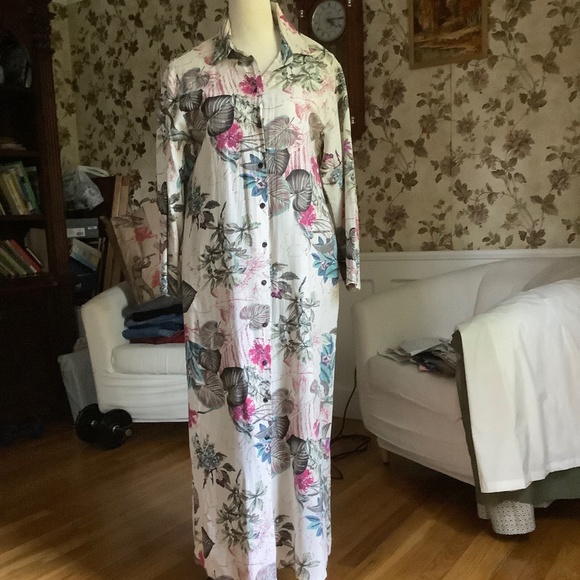 Women Floral Cotton Blend Button Down Maxi Shirt Dress Size L - Picture 1 of 6